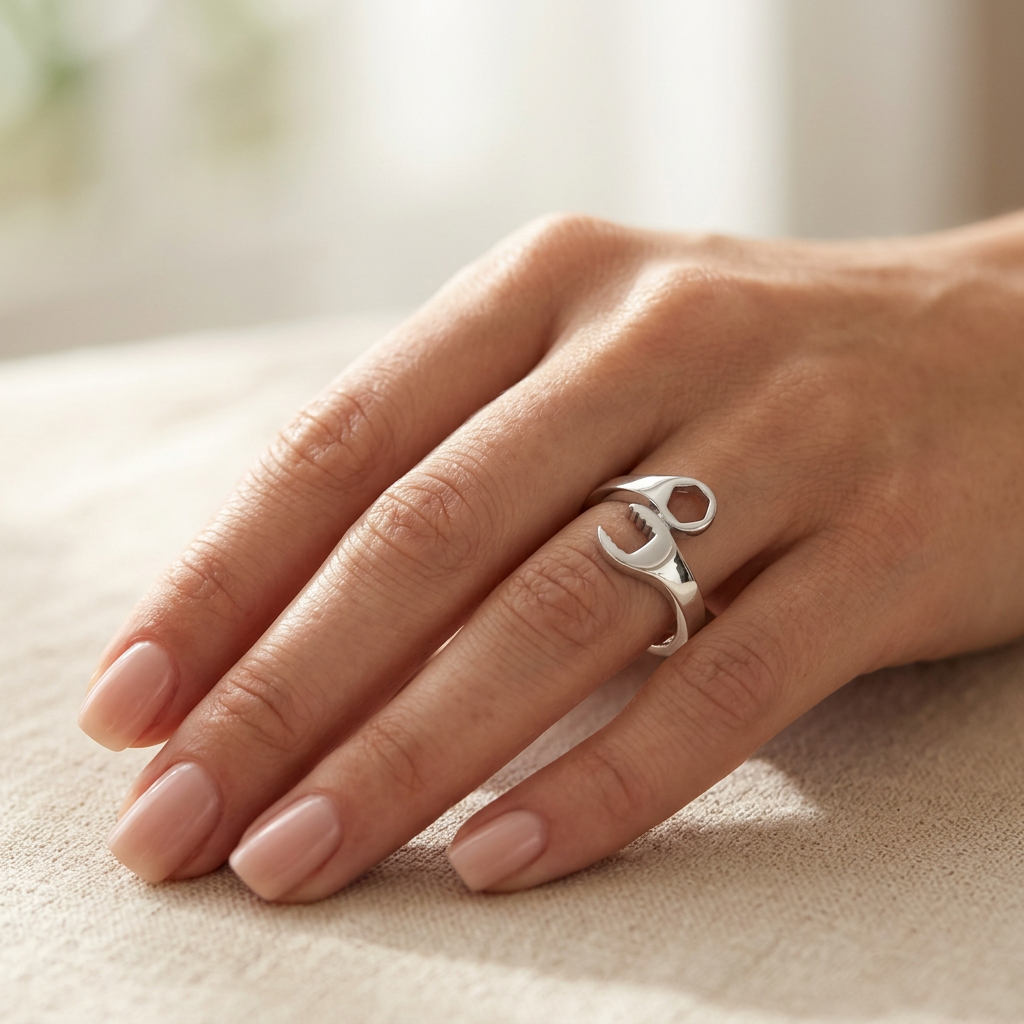 Sterling Silver Wrench Tool Ring, Unisex model