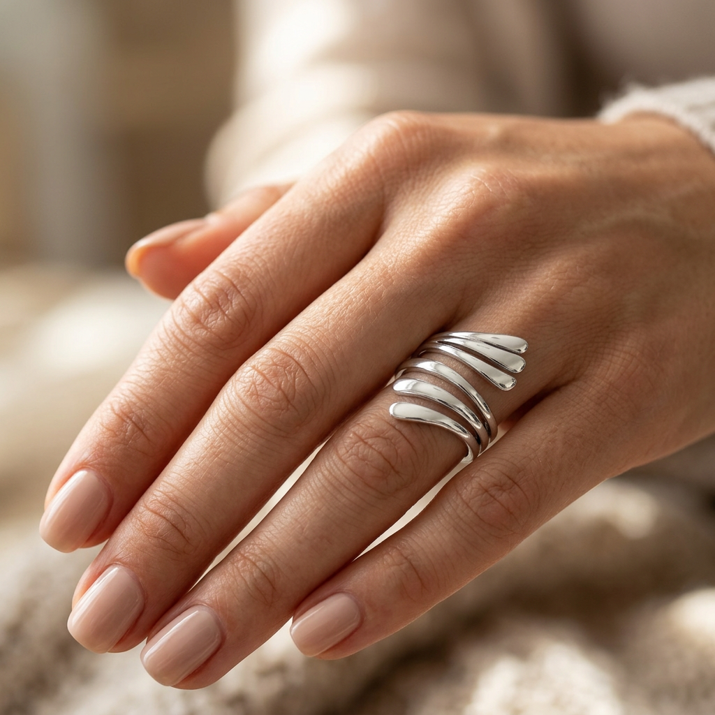 Sterling Silver 4.5mm Triple Strand Bypass Wrap Statement Ring for Women model