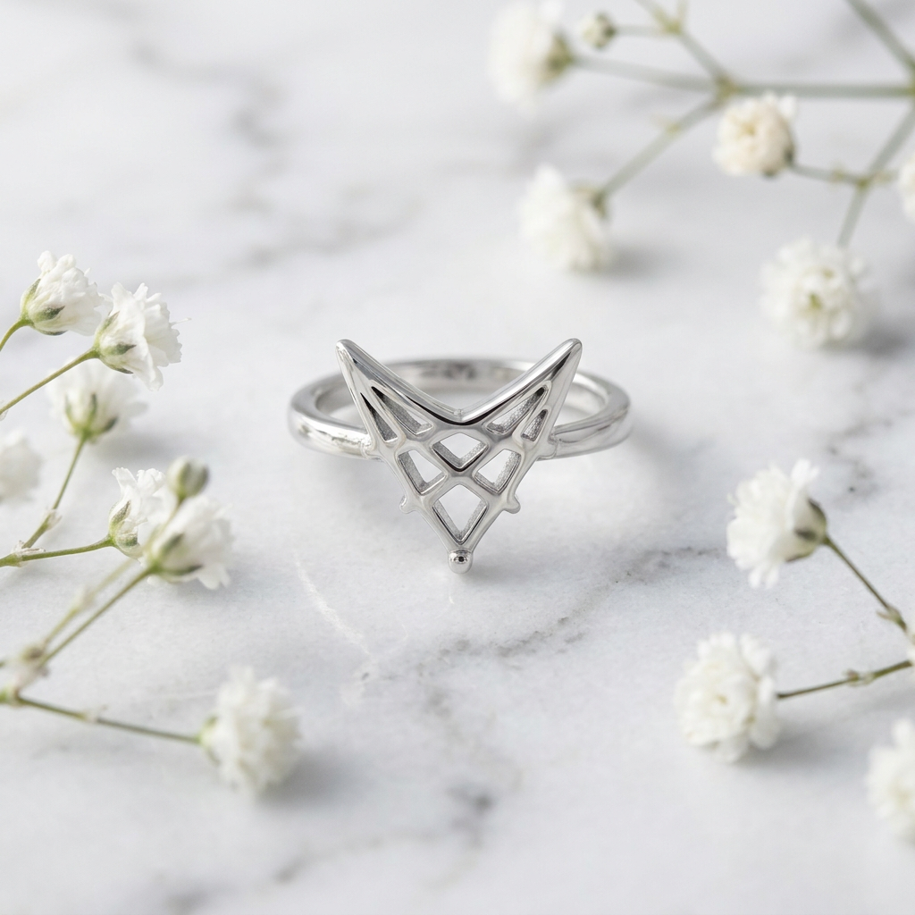 Sterling Silver 2.2mm Openwork Lattice V Chevron Ring for Women life1