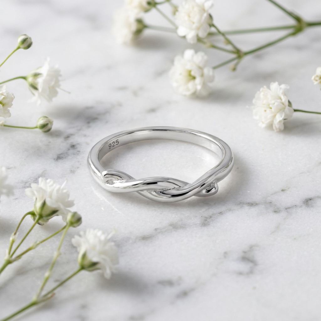 Sterling Silver 1.5mm Twisted Half Knot Stacking Ring for Women life1