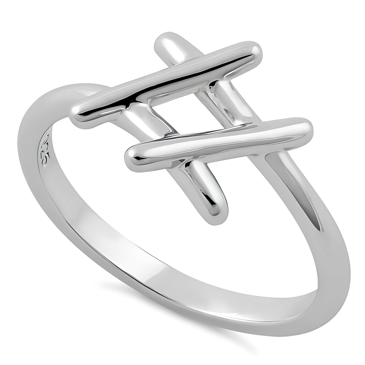 Sterling Silver 2mm Polished Hashtag Symbol Statement Ring for Women