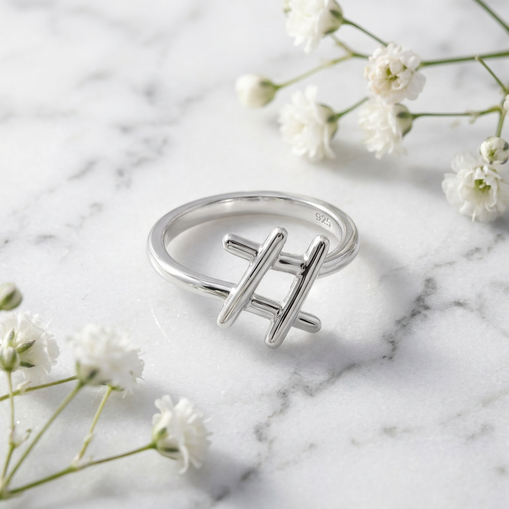 Sterling Silver 2mm Polished Hashtag Symbol Statement Ring for Women life1