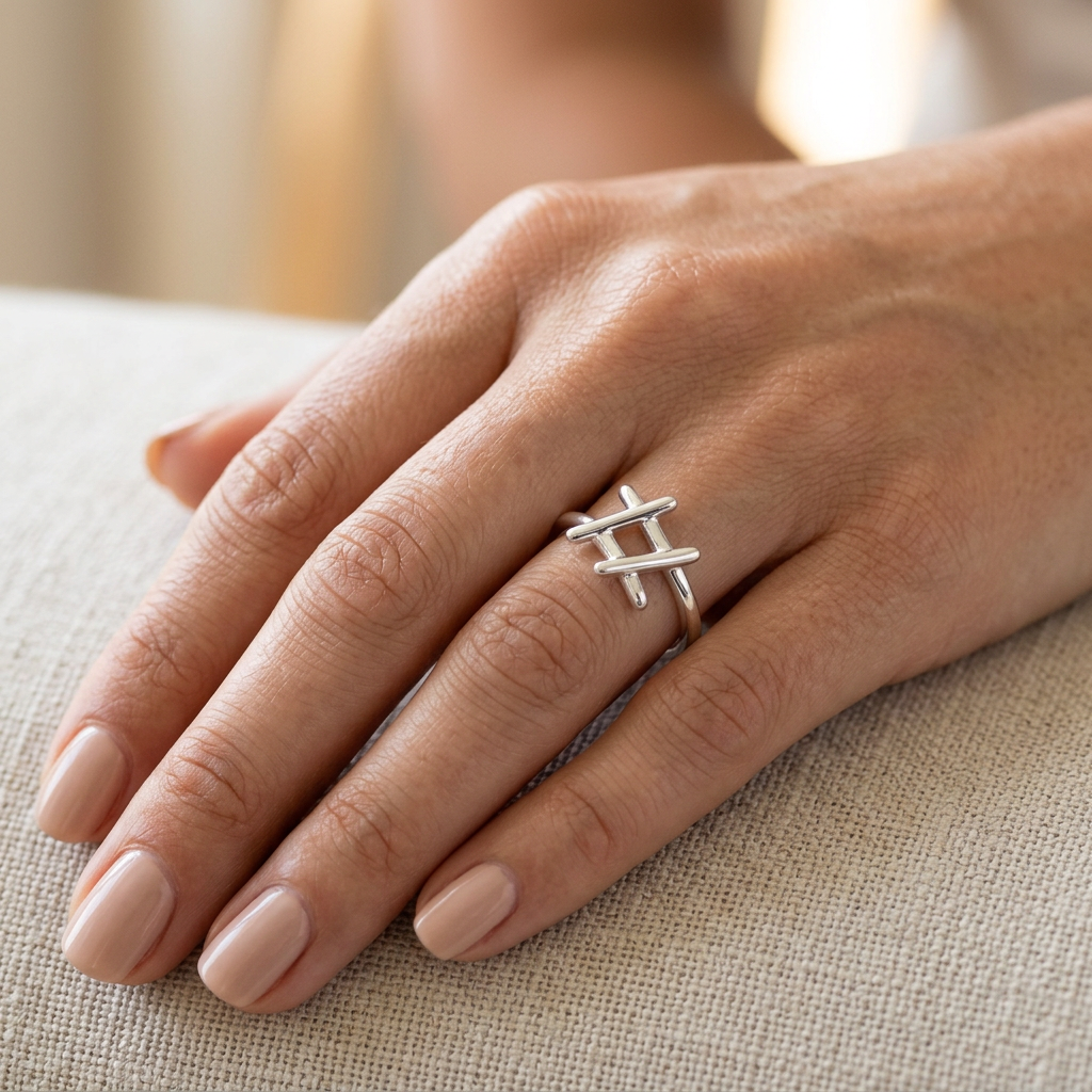 Sterling Silver 2mm Polished Hashtag Symbol Statement Ring for Women model