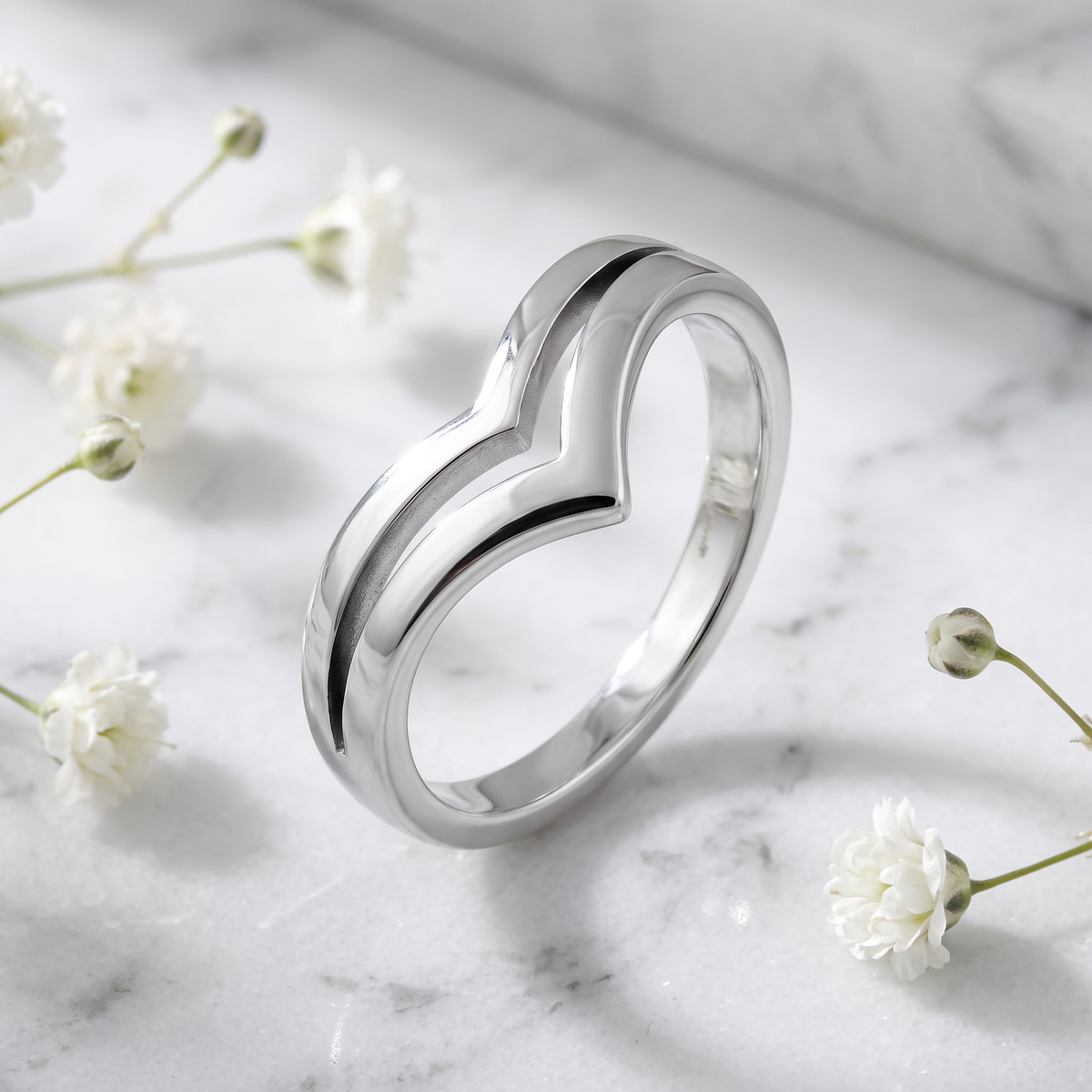 Sterling Silver Double Chevron V Shape Ring for Women life1