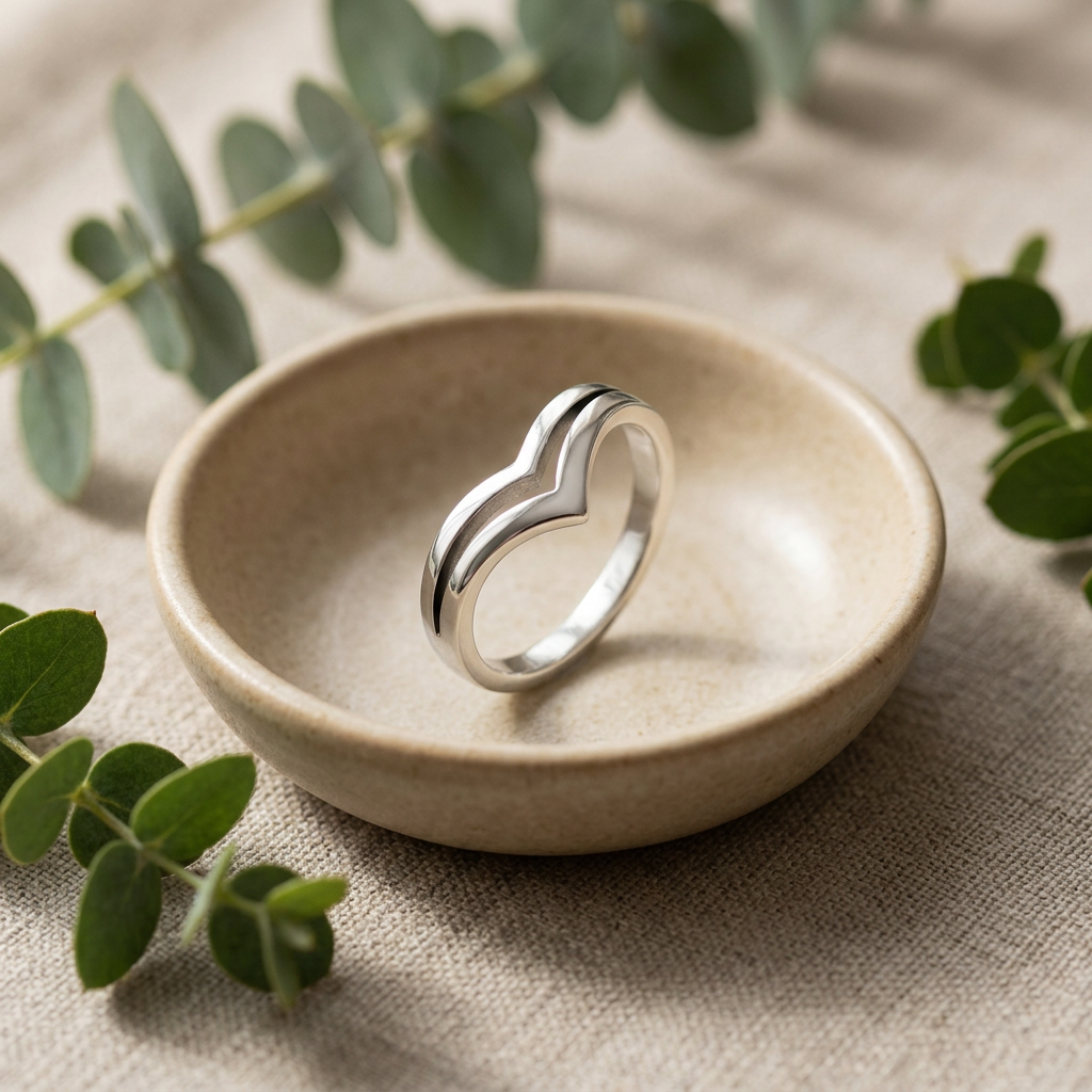Sterling Silver Double Chevron V Shape Ring for Women life2