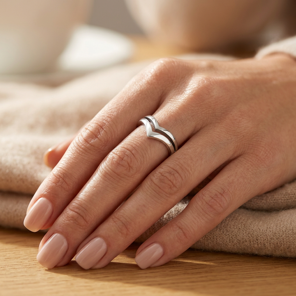 Sterling Silver Double Chevron V Shape Ring for Women model