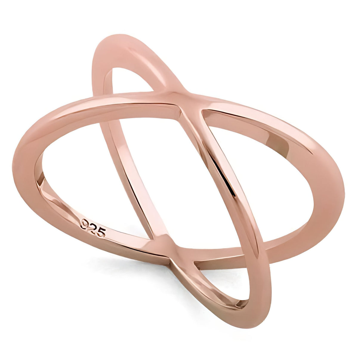 Rose Gold Plated Sterling Silver 11.2mm Open X Criss Cross Ring for Women