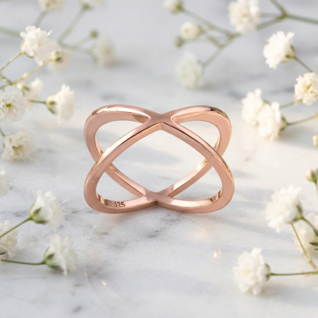 Rose Gold Plated Sterling Silver 11.2mm Open X Criss Cross Ring for Women life1