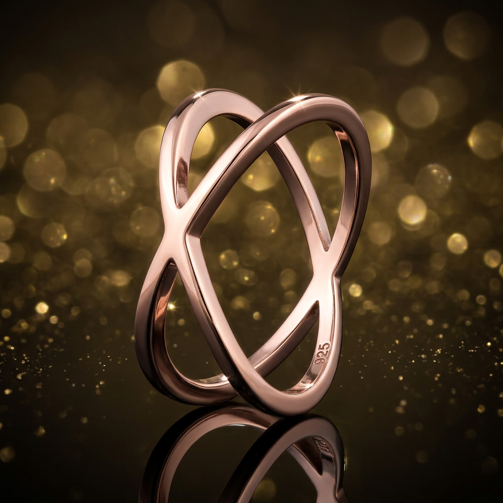 Rose Gold Plated Sterling Silver 11.2mm Open X Criss Cross Ring for Women life4