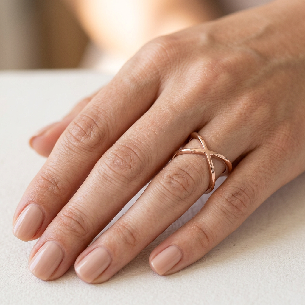 Rose Gold Plated Sterling Silver 11.2mm Open X Criss Cross Ring for Women model