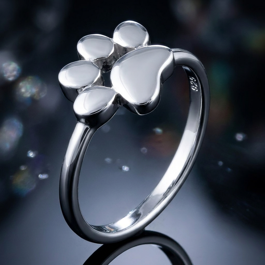 Sterling Silver Dog Paw Print Ring for Women life4