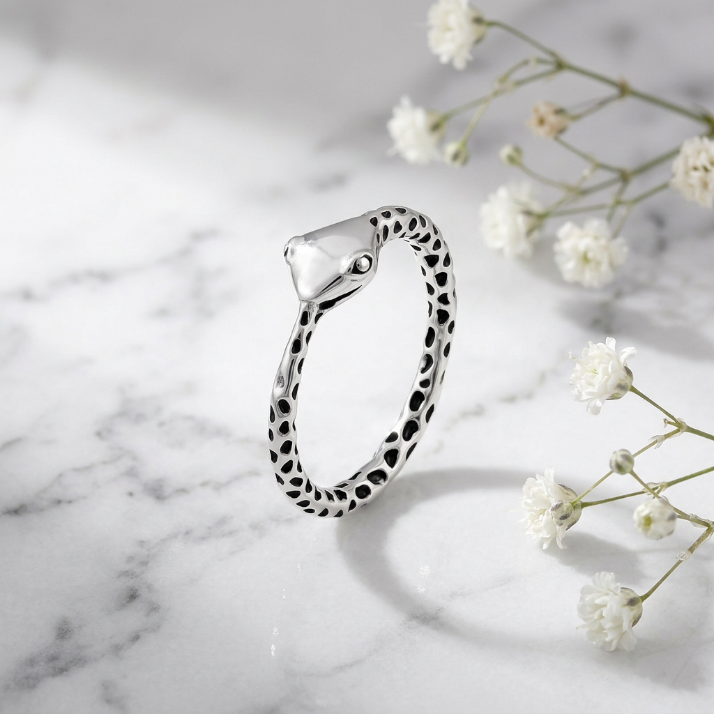Sterling Silver Textured Snake Wrap Ring for Women life1