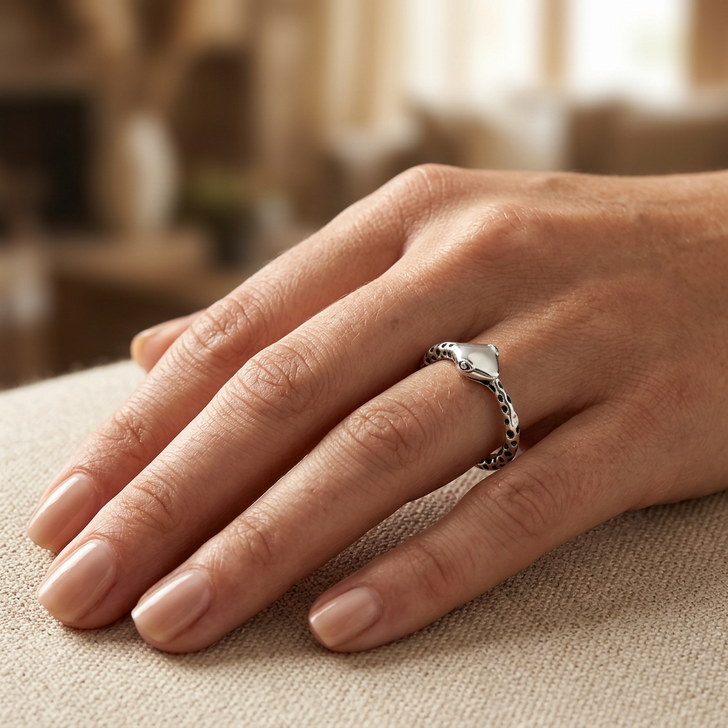 Sterling Silver Textured Snake Wrap Ring for Women model