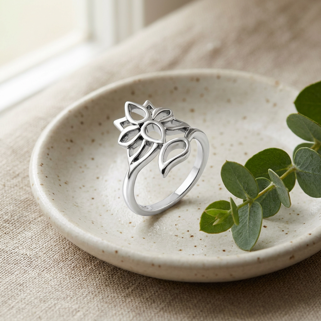 Sterling Silver Openwork Lotus Flower Ring for Women life2