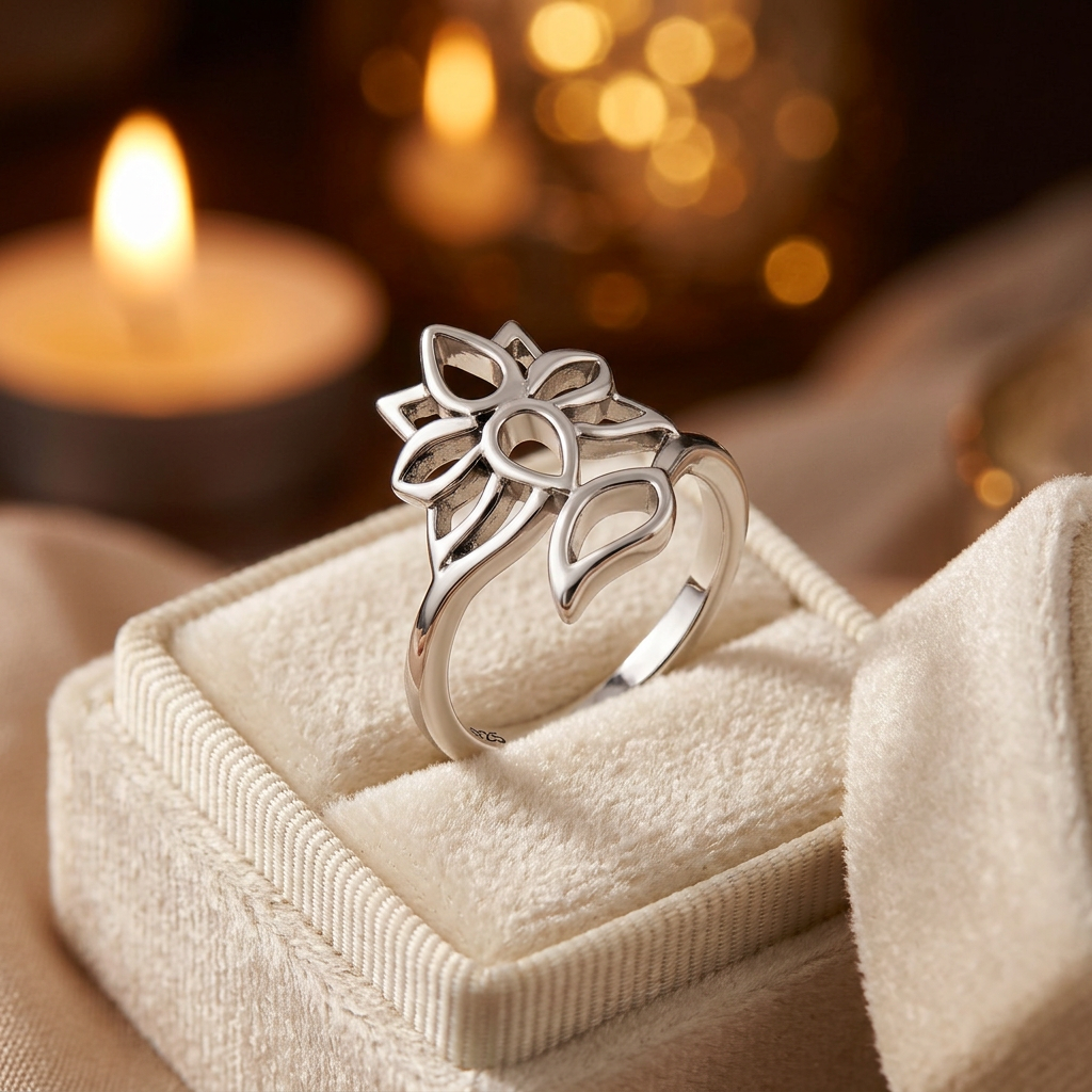 Sterling Silver Openwork Lotus Flower Ring for Women life3