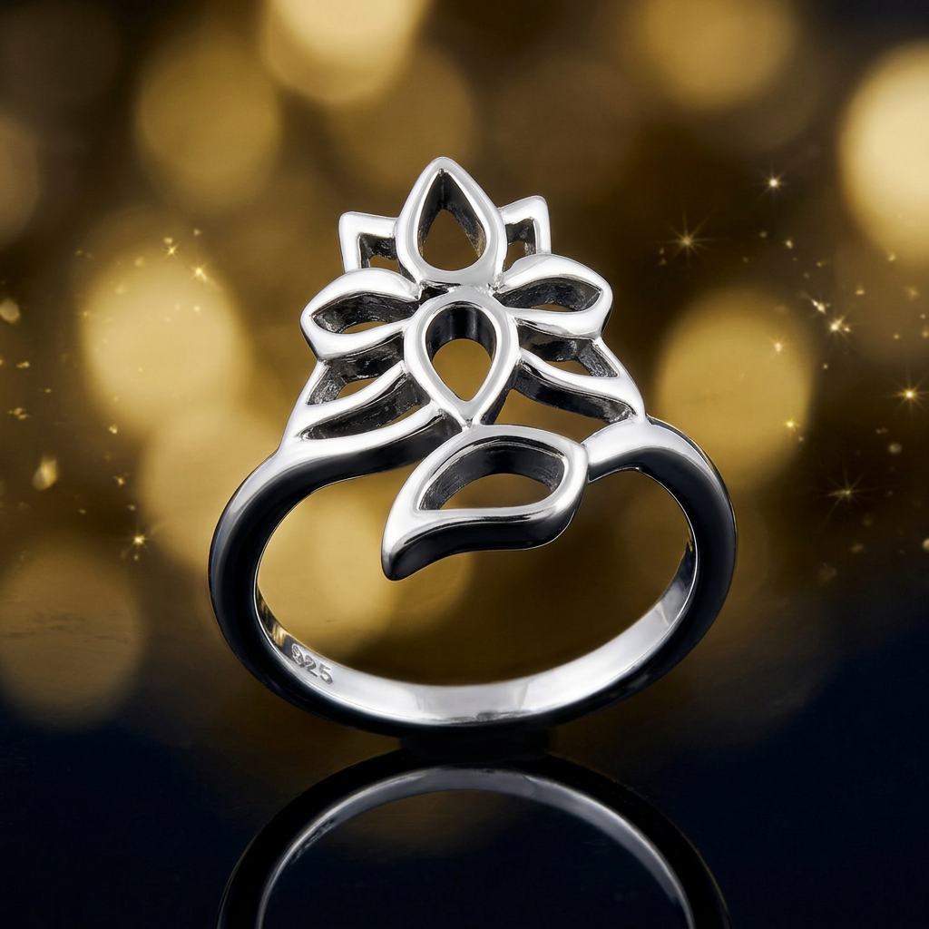 Sterling Silver Openwork Lotus Flower Ring for Women life4