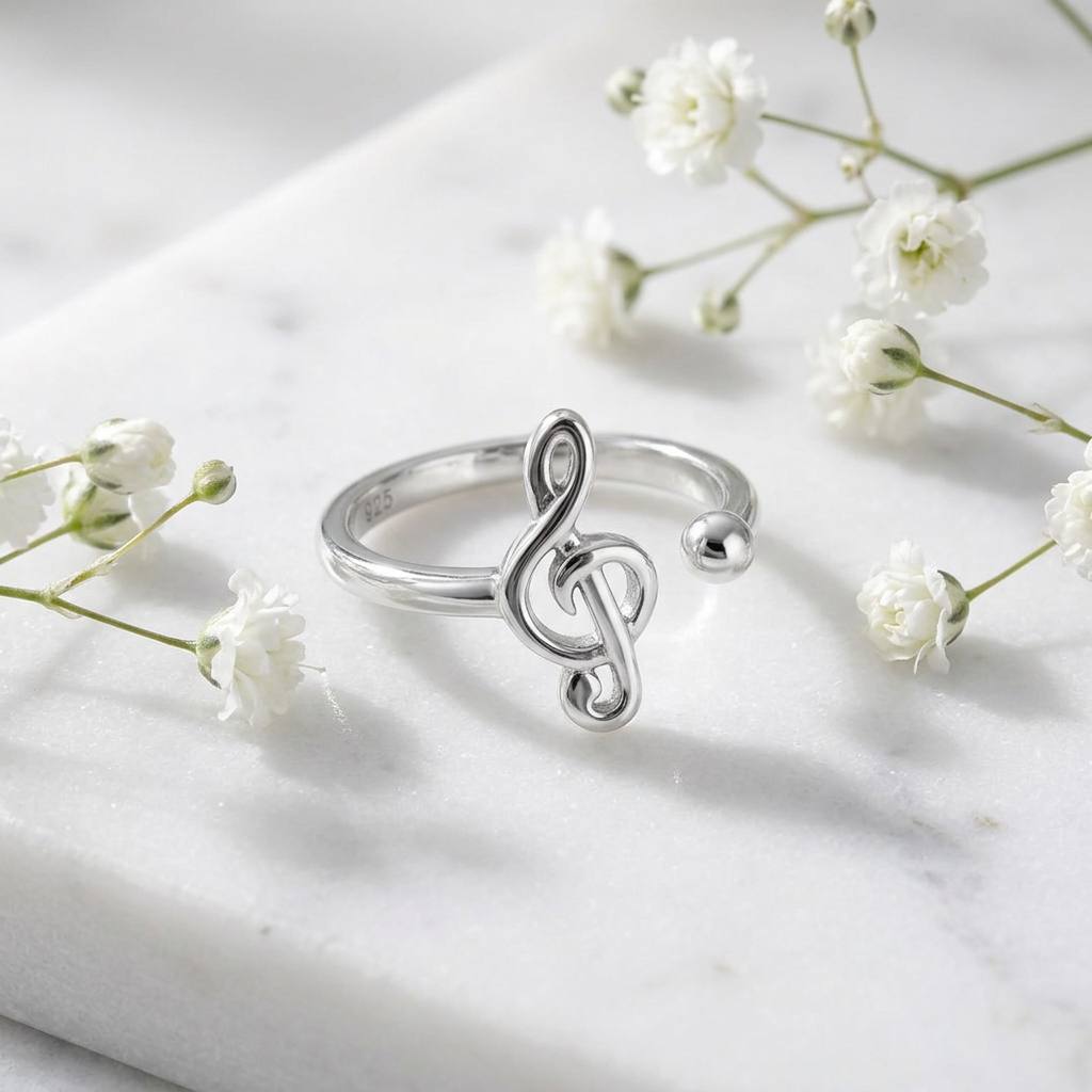 Sterling Silver Treble Clef Adjustable Open Music Ring for Women life1