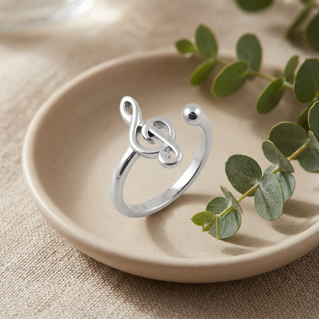 Sterling Silver Treble Clef Adjustable Open Music Ring for Women life2