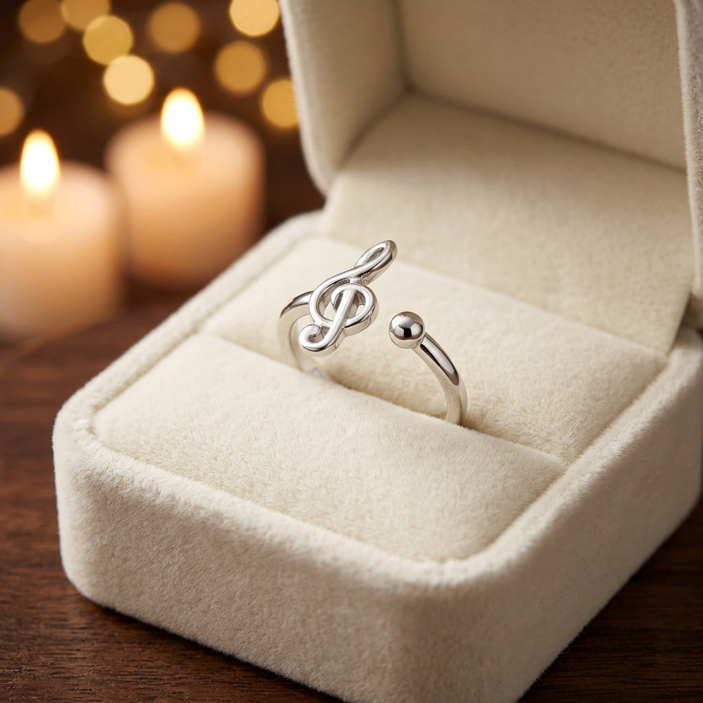 Sterling Silver Treble Clef Adjustable Open Music Ring for Women life3