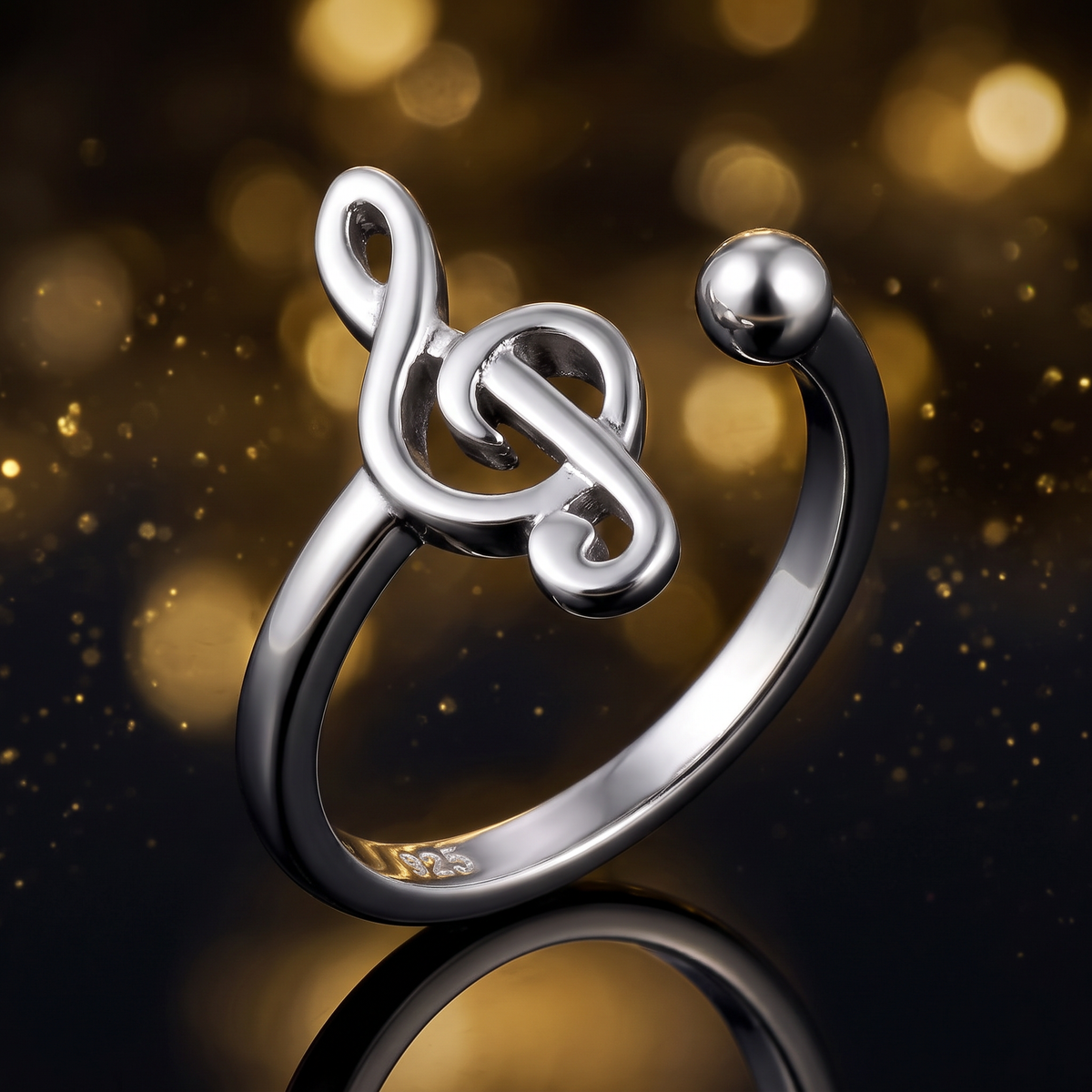 Sterling Silver Treble Clef Adjustable Open Music Ring for Women life4