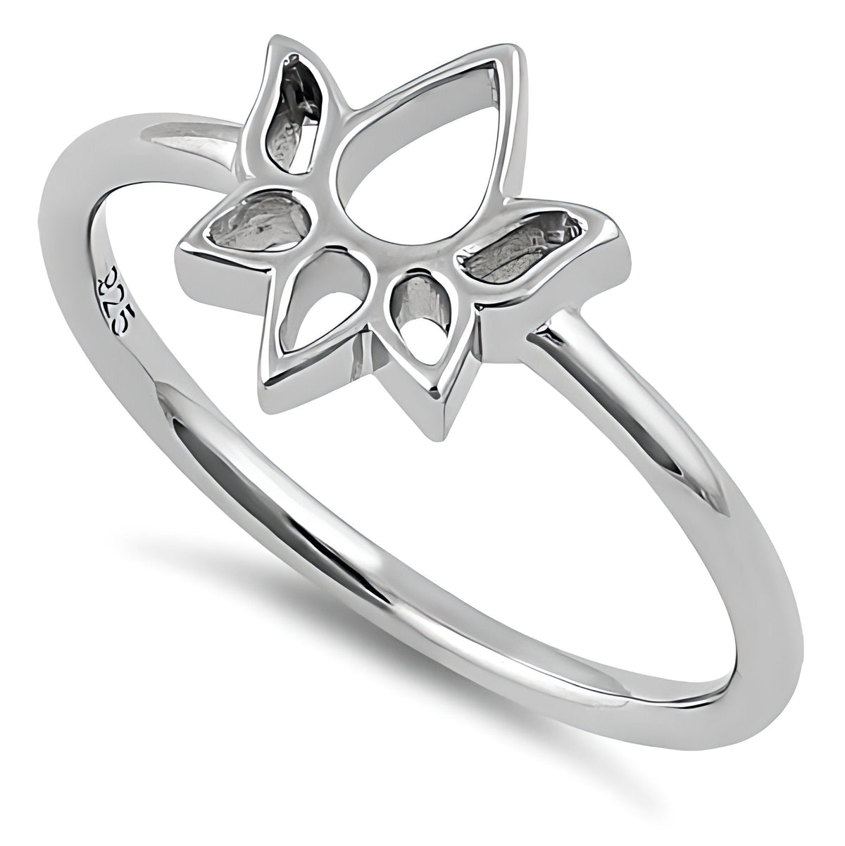 Sterling Silver Open Outline Lotus Flower Yoga Ring for Women, 1.6mm Band