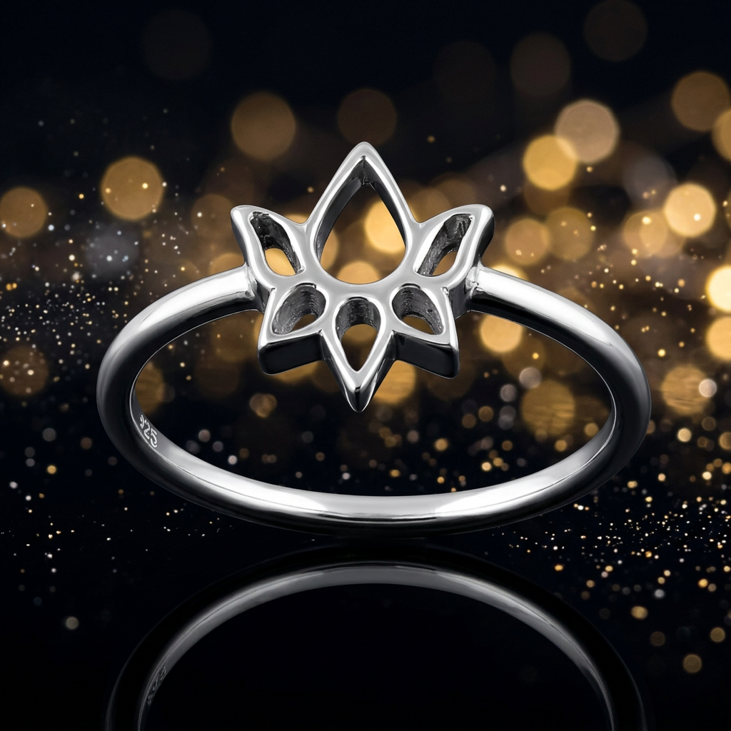Sterling Silver Open Outline Lotus Flower Yoga Ring for Women, 1.6mm Band life4
