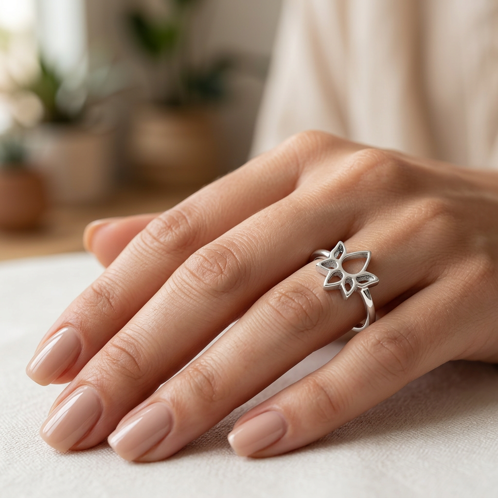 Sterling Silver Open Outline Lotus Flower Yoga Ring for Women, 1.6mm Band model
