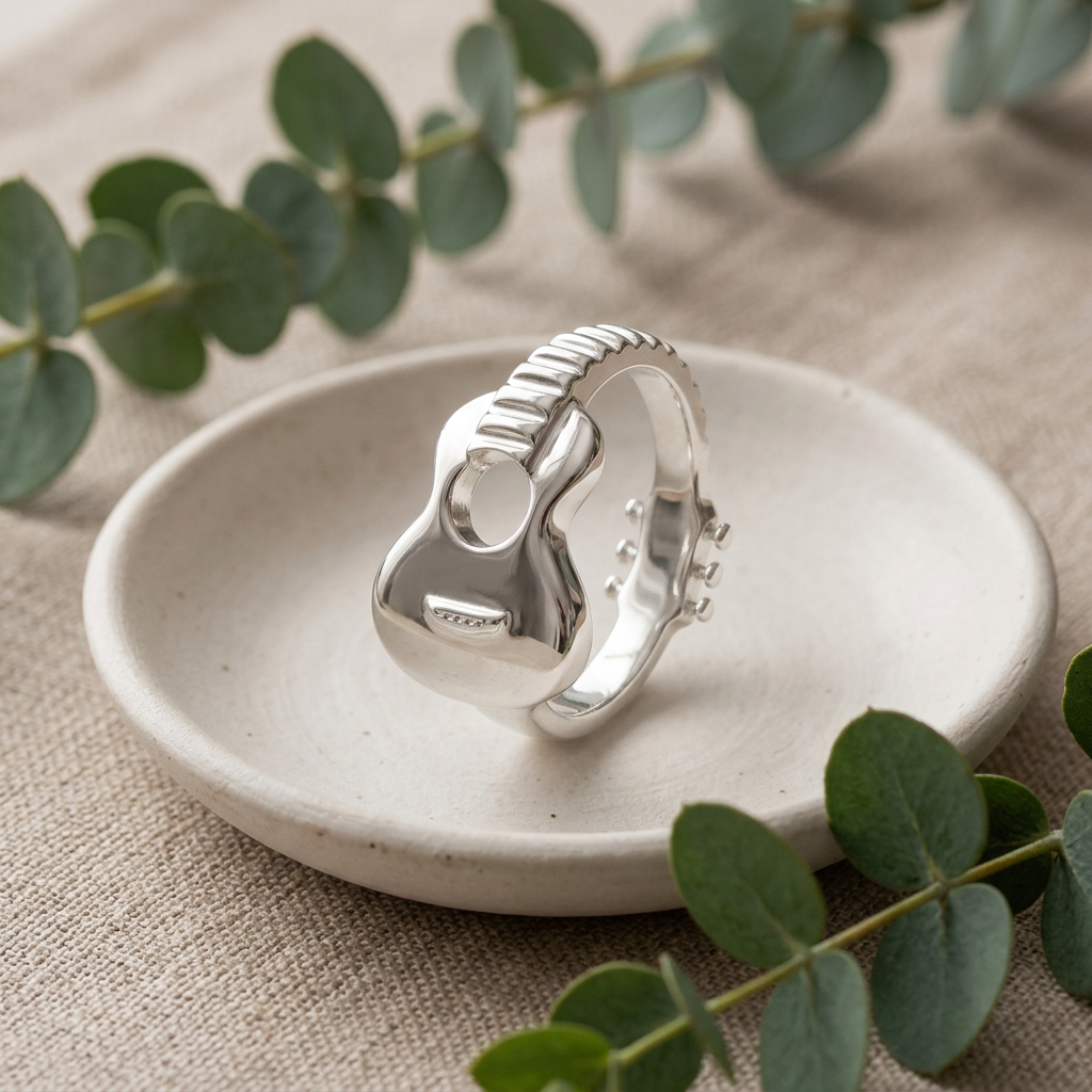 Sterling Silver Acoustic Guitar Ring, Unisex life2