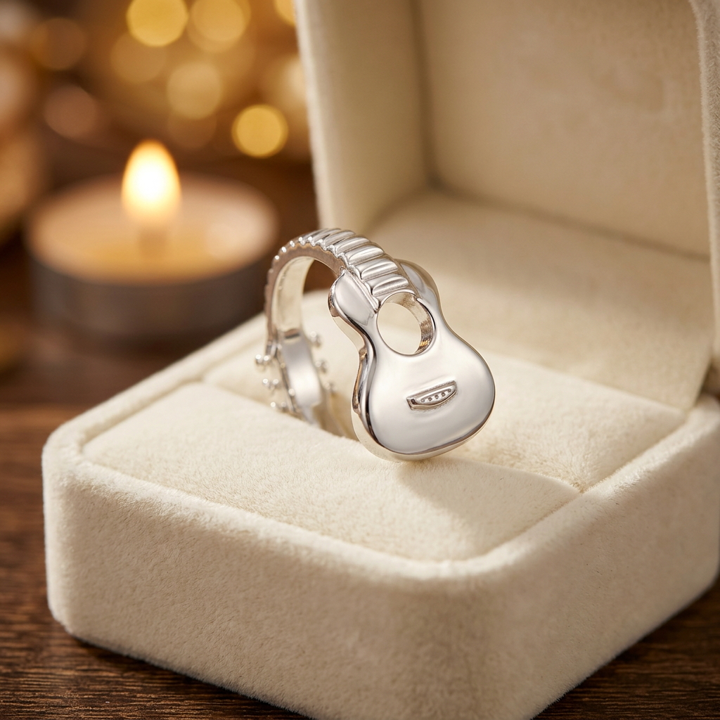 Sterling Silver Acoustic Guitar Ring, Unisex life3