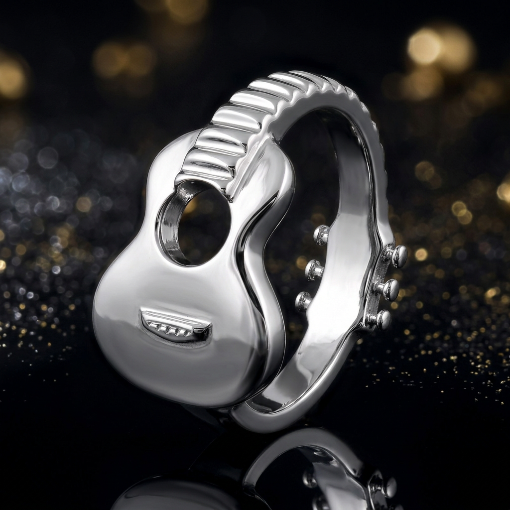 Sterling Silver Acoustic Guitar Ring, Unisex life4