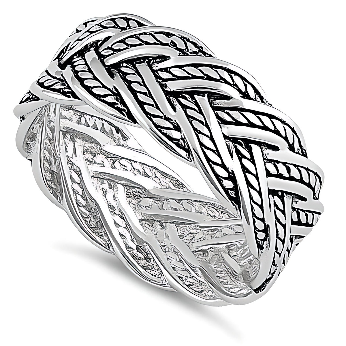 Sterling Silver 7.5mm Oxidized Rope Braid Woven Band Ring, Unisex