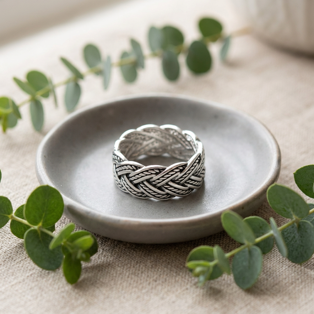 Sterling Silver 7.5mm Oxidized Rope Braid Woven Band Ring, Unisex life2