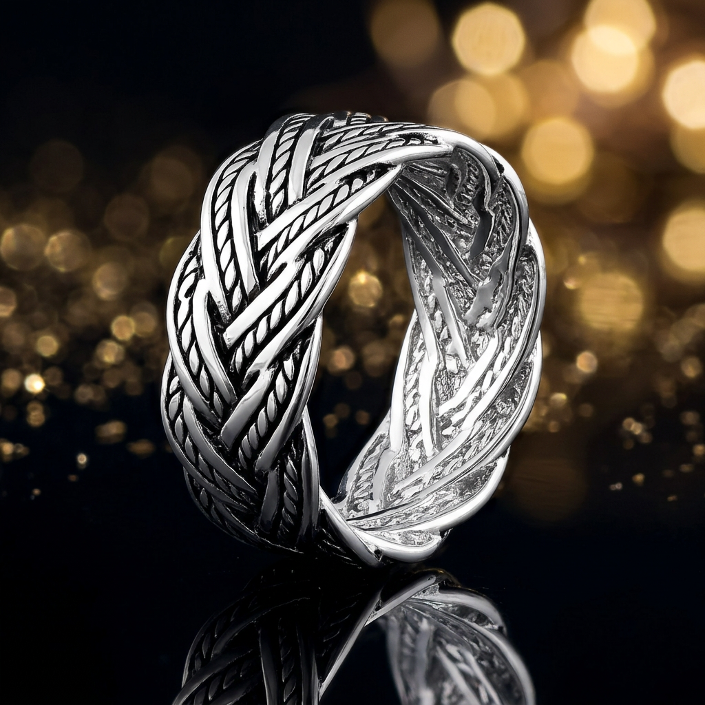 Sterling Silver 7.5mm Oxidized Rope Braid Woven Band Ring, Unisex life4