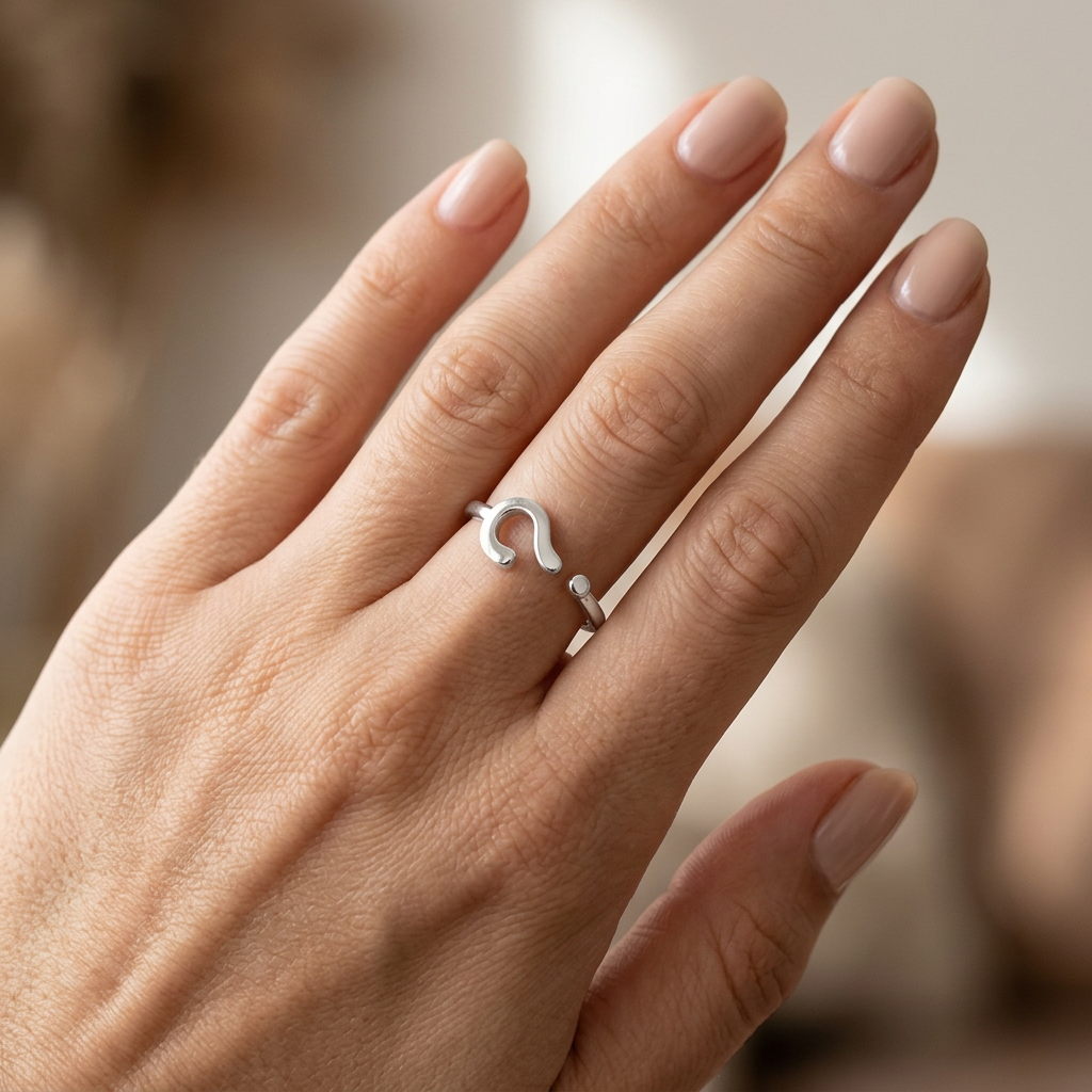 Sterling Silver 2.2mm Question Mark Open Cuff Ring for Women model