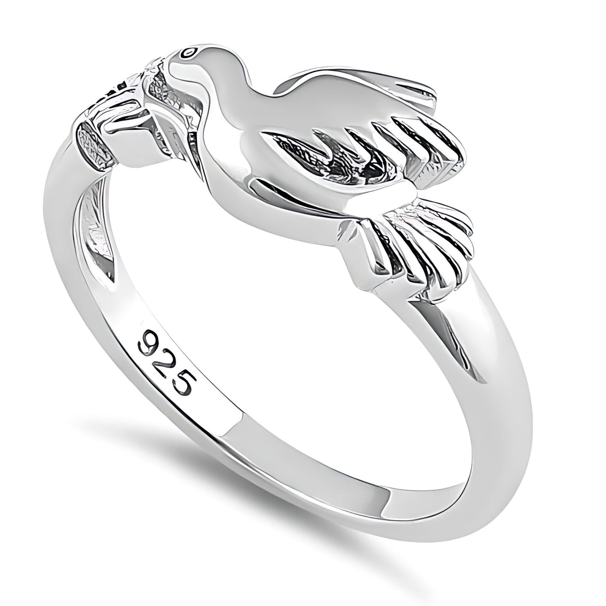 Sterling Silver 2.4mm Sculpted Flying Dove Bird Peace Ring for Women
