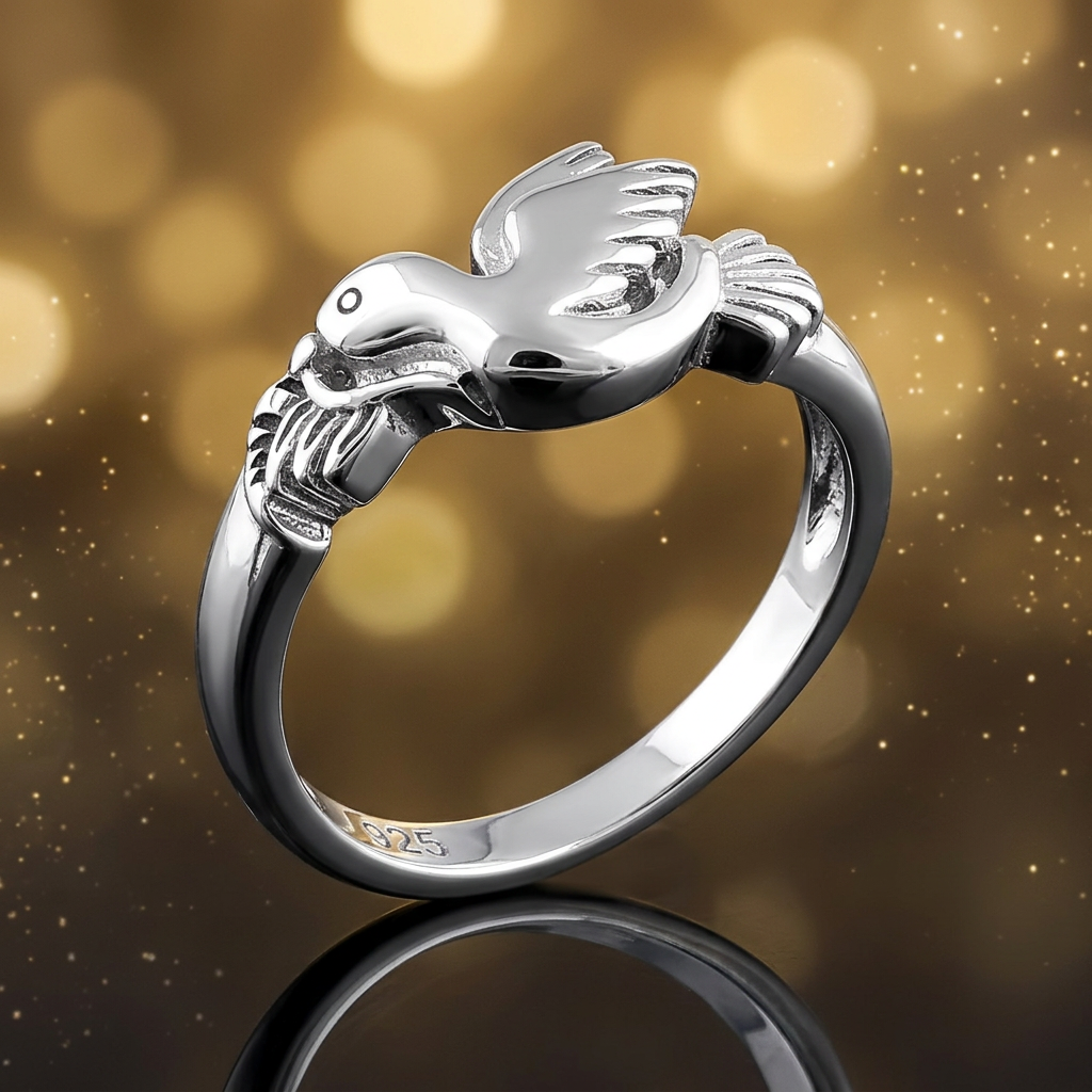 Sterling Silver 2.4mm Sculpted Flying Dove Bird Peace Ring for Women life4