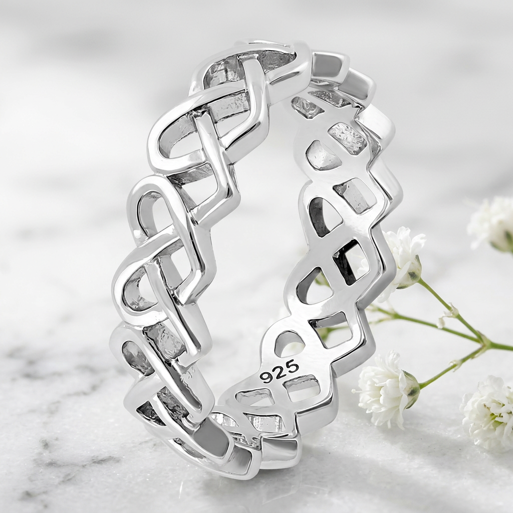Sterling Silver 6mm Interwoven Hearts Eternity Band Ring for Women life1