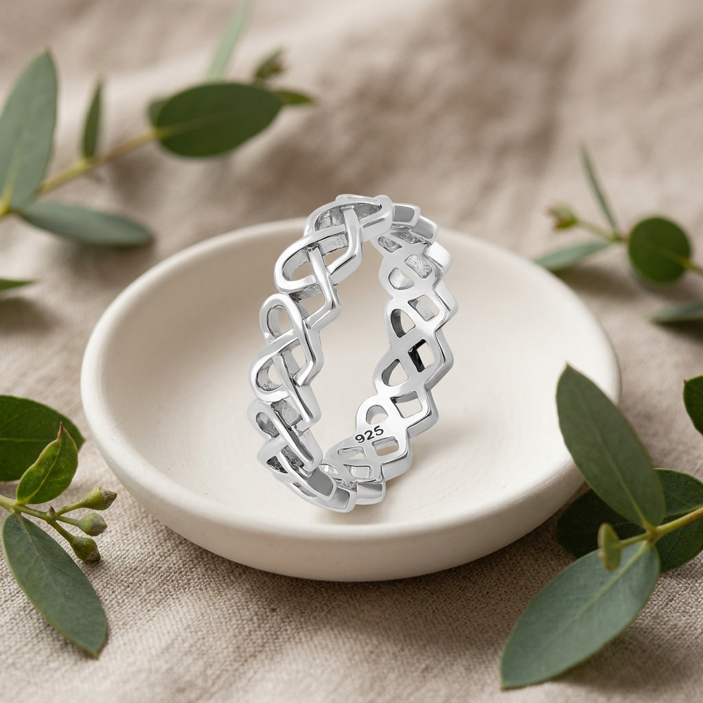 Sterling Silver 6mm Interwoven Hearts Eternity Band Ring for Women life2