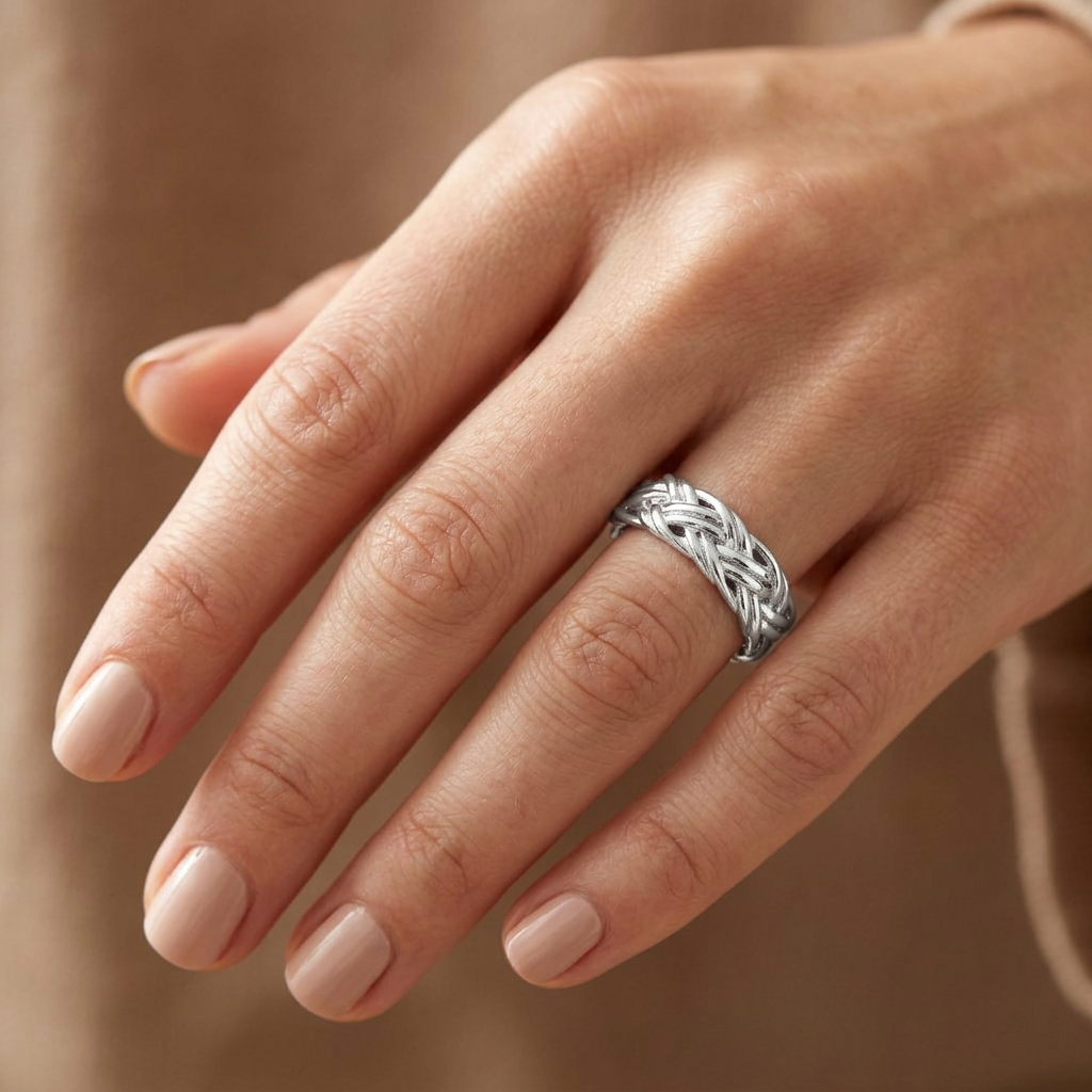 Sterling Silver 6mm Open Woven Braid Statement Ring for Women model