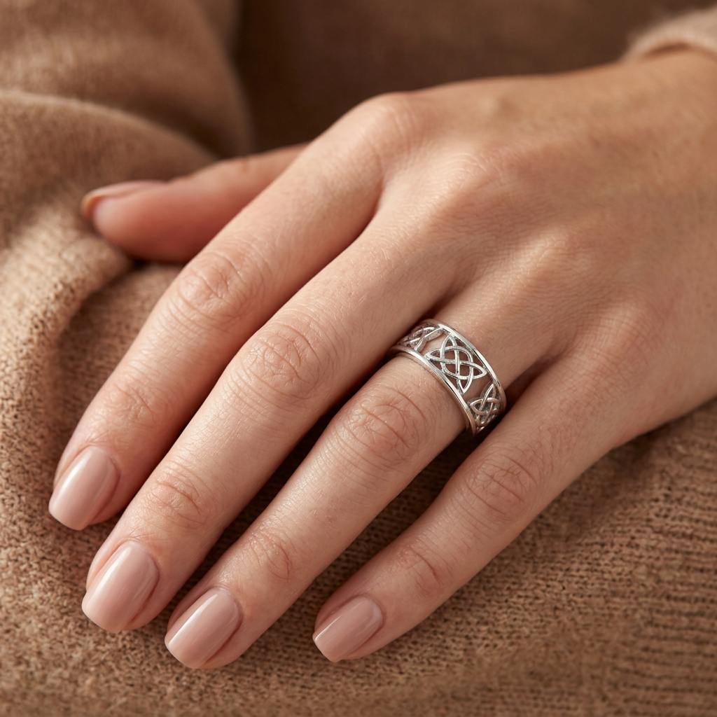 Sterling Silver 6.8mm Celtic Knot Eternity Band Ring, Unisex model