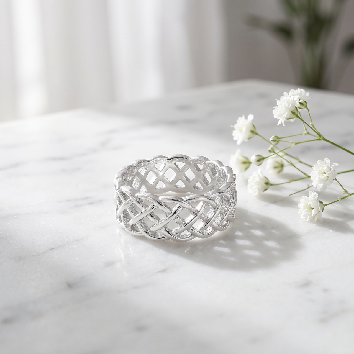 Sterling Silver Woven Basketweave Band Ring for Women life1
