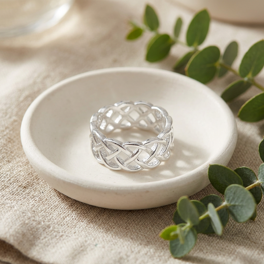 Sterling Silver Woven Basketweave Band Ring for Women life2