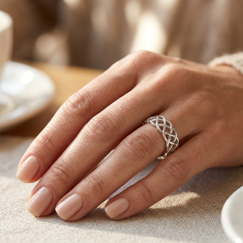 Sterling Silver Woven Basketweave Band Ring for Women model