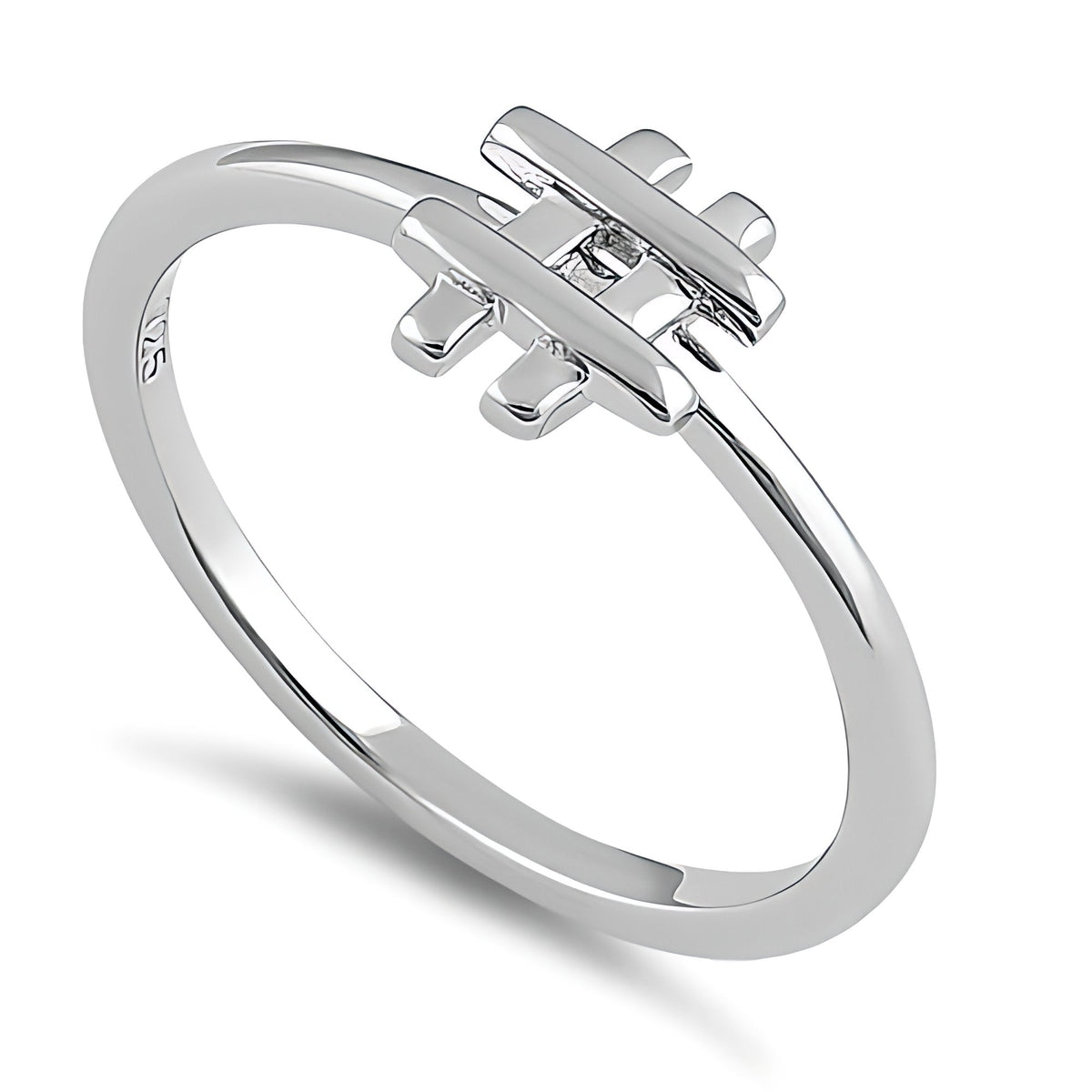Sterling Silver 1.3mm Hashtag Symbol Thin Stacking Ring for Women