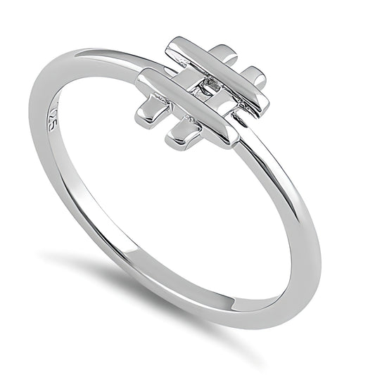 Sterling Silver 1.3mm Hashtag Symbol Thin Stacking Ring for Women
