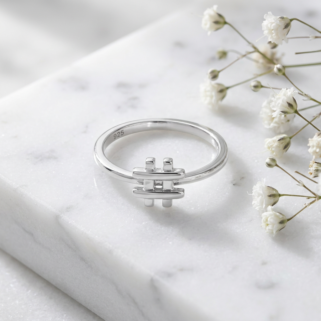 Sterling Silver 1.3mm Hashtag Symbol Thin Stacking Ring for Women life1