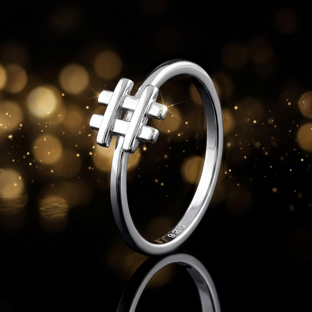 Sterling Silver 1.3mm Hashtag Symbol Thin Stacking Ring for Women life4