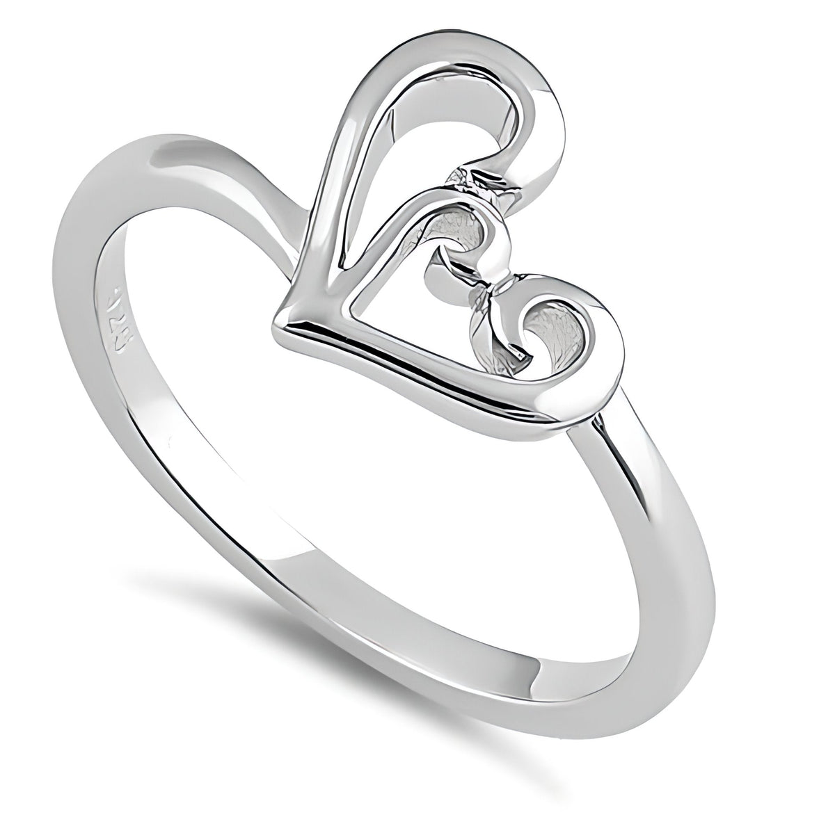 Sterling Silver Open Curly Scroll Heart Promise Ring for Women, 1.8mm Band