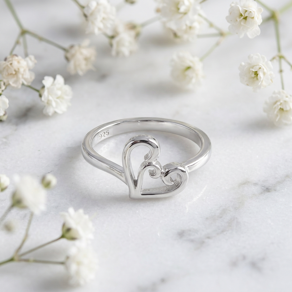 Sterling Silver Open Curly Scroll Heart Promise Ring for Women, 1.8mm Band life1