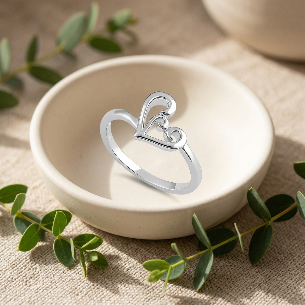 Sterling Silver Open Curly Scroll Heart Promise Ring for Women, 1.8mm Band life2